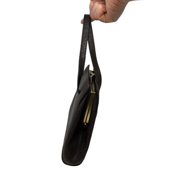 Vintage 1960s Leather Purse Chocolate Brown Faux Snakeskin Randley Handbag - Picture 12 of 15